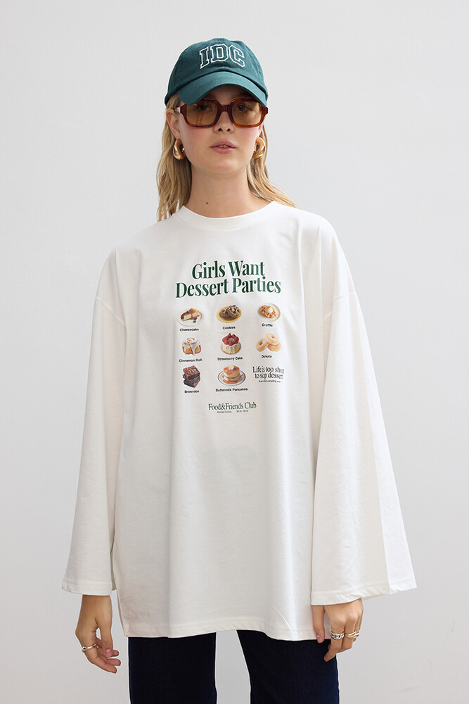 GIRLS WANT DESSERT UZUN KOLLU T-SHIRT - Thumbnail